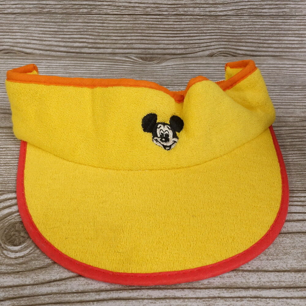 VINTAGE 80s MICKEY MOUSE TERRY CLOTH YELLOW SUN VISOR HAT CAP